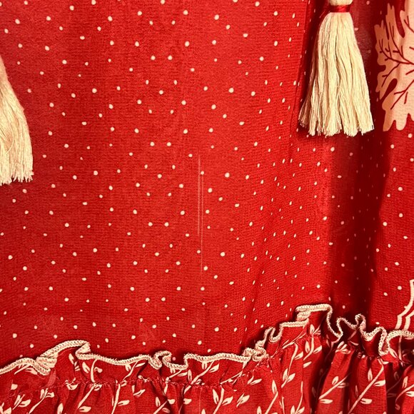 Bohera Floral Peasant Blouse Sheer Long Sleeve Ruffle Hem Tassel Tie Top XL - Picture 9 of 10